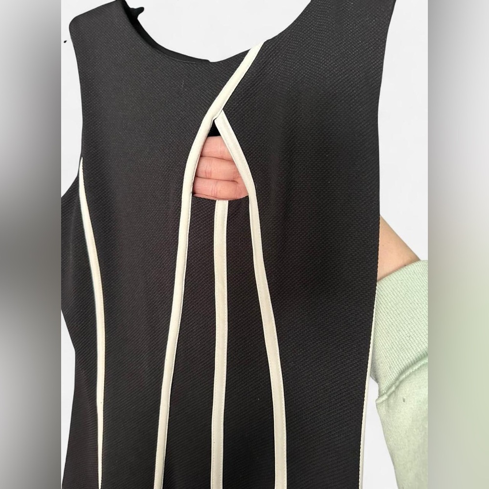 Gabby Skye Black Midi Dress with White Stripes - Picture 3 of 6